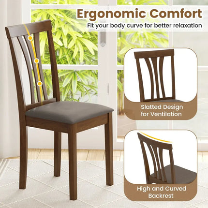Wooden Dining Chairs Set of 2 with Linen Fabric Upholstered and Rubber Wood Frame-Brown - Brown - Dining Chairs