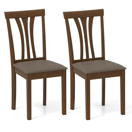 Wooden Dining Chairs Set of 2 with Linen Fabric Upholstered and Rubber Wood Frame-Brown - Brown - Dining Chairs