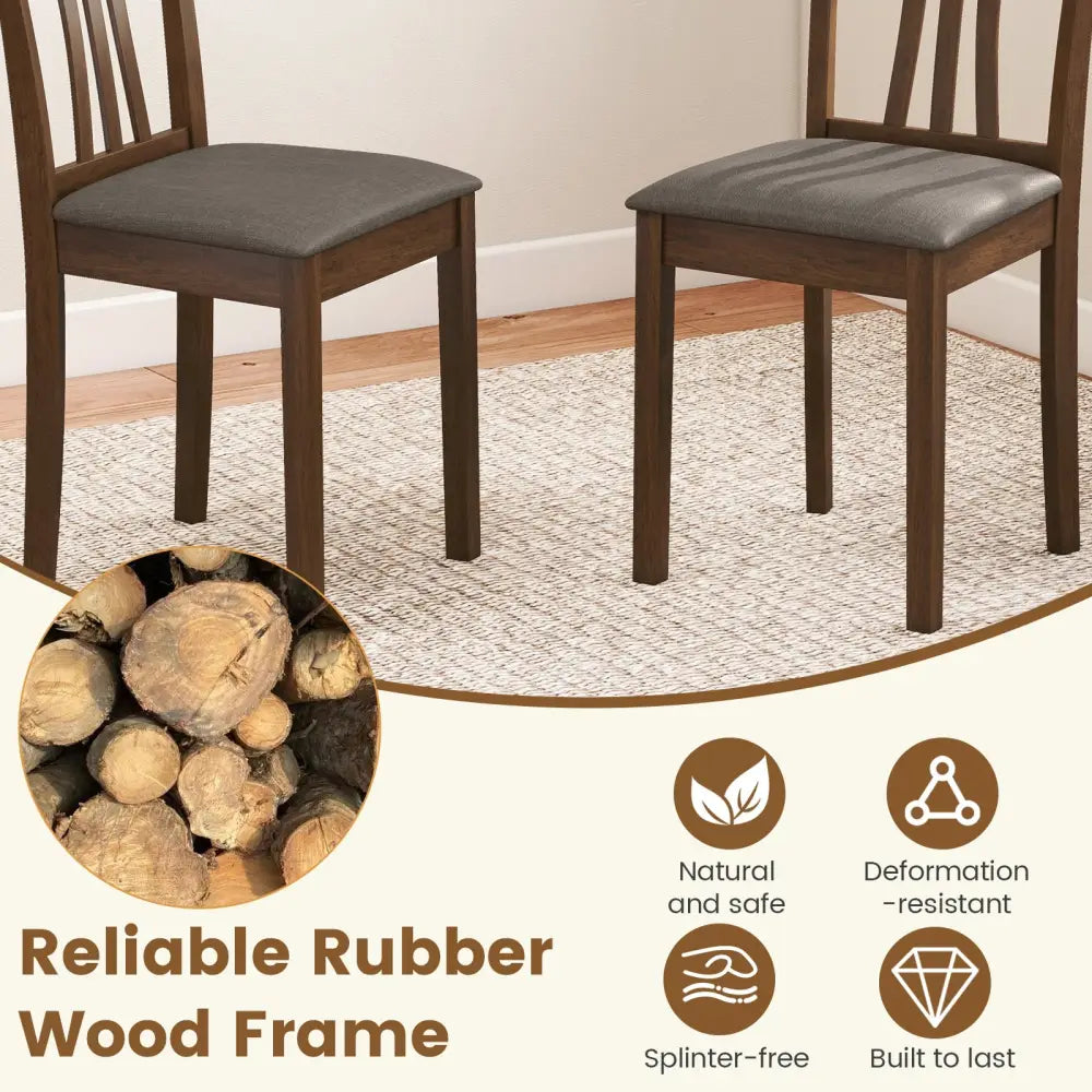 Wooden Dining Chairs Set of 2 with Linen Fabric Upholstered and Rubber Wood Frame-Brown - Brown - Dining Chairs