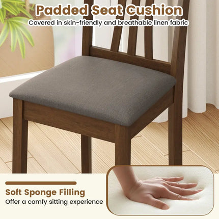 Wooden Dining Chairs Set of 2 with Linen Fabric Upholstered and Rubber Wood Frame-Brown - Brown - Dining Chairs