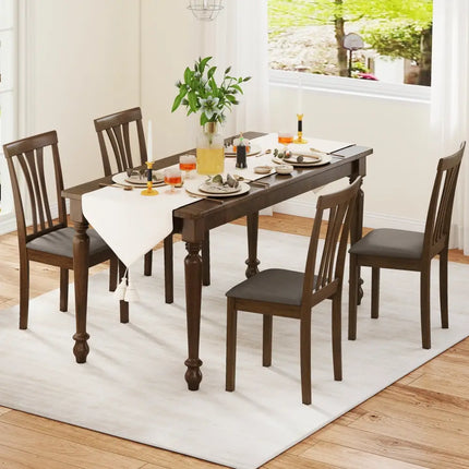 Wooden Dining Chairs Set of 2 with Linen Fabric Upholstered and Rubber Wood Frame-Brown - Brown - Dining Chairs