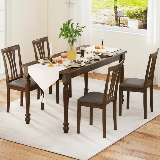 Wooden Dining Chairs Set of 2 with Linen Fabric Upholstered and Rubber Wood Frame-Brown - Brown - Dining Chairs
