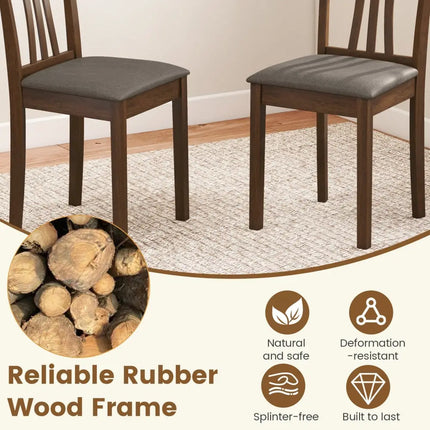 Wooden Dining Chairs Set of 2 with Linen Fabric Upholstered and Rubber Wood Frame-Brown - Brown - Dining Chairs