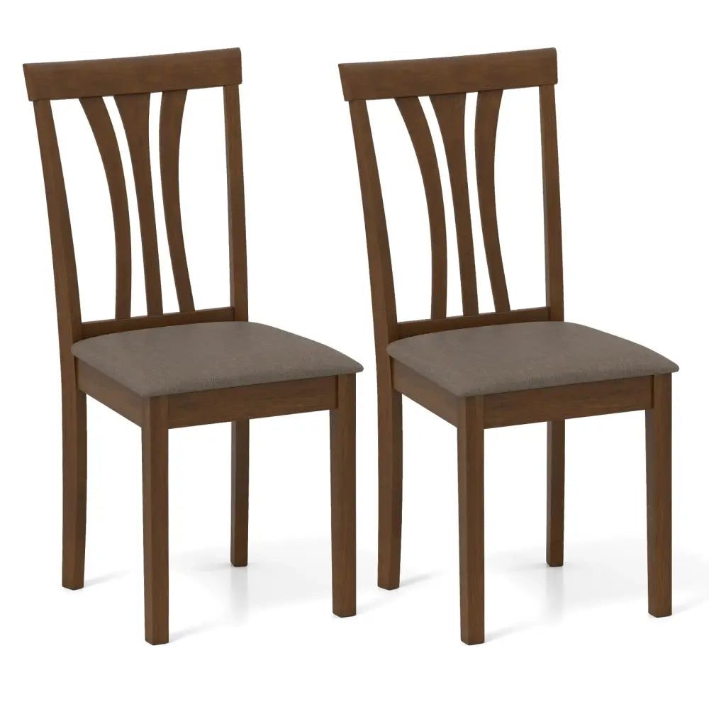 Wooden Dining Chairs Set of 2 with Linen Fabric Upholstered and Rubber Wood Frame-Brown - Brown - Dining Chairs