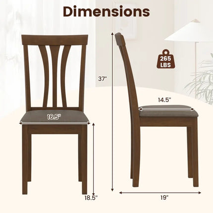 Wooden Dining Chairs Set of 2 with Linen Fabric Upholstered and Rubber Wood Frame-Brown - Brown - Dining Chairs