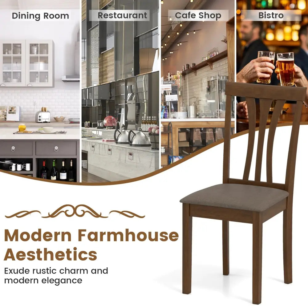 Wooden Dining Chairs Set of 2 with Linen Fabric Upholstered and Rubber Wood Frame-Brown - Brown - Dining Chairs