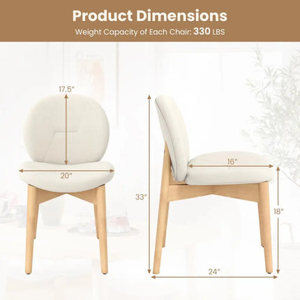 Wooden Dining Chairs Set of 2 with Rubber Wood Legs-White - White - Dining Chairs