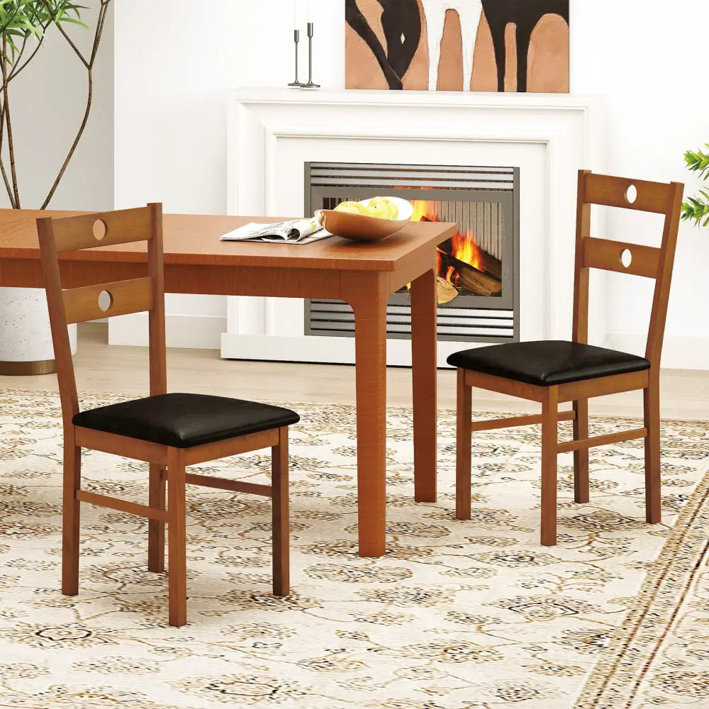 Wooden Dining Chairs Set of 4 Armless Kitchen Chairs with Hollowed Backrest-Brown - Brown - Dining Chairs