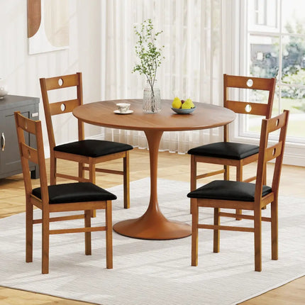 Wooden Dining Chairs Set of 4 Armless Kitchen Chairs with Hollowed Backrest-Brown - Brown - Dining Chairs