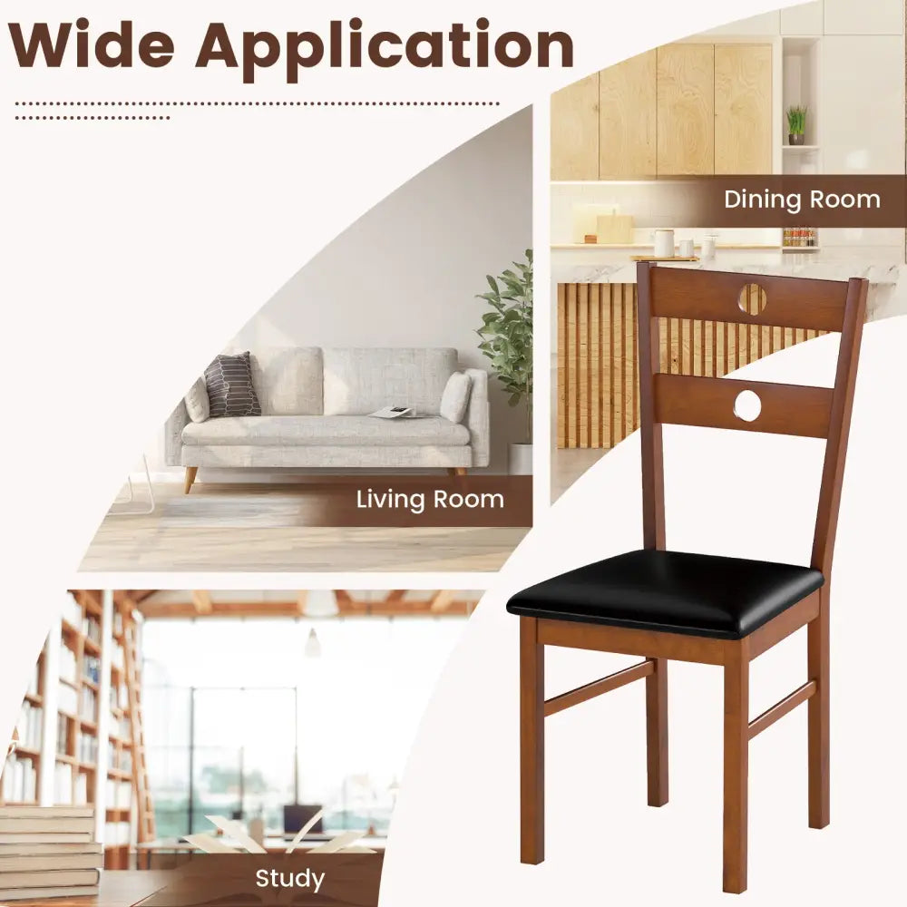 Wooden Dining Chairs Set of 4 Armless Kitchen Chairs with Hollowed Backrest-Brown - Brown - Dining Chairs