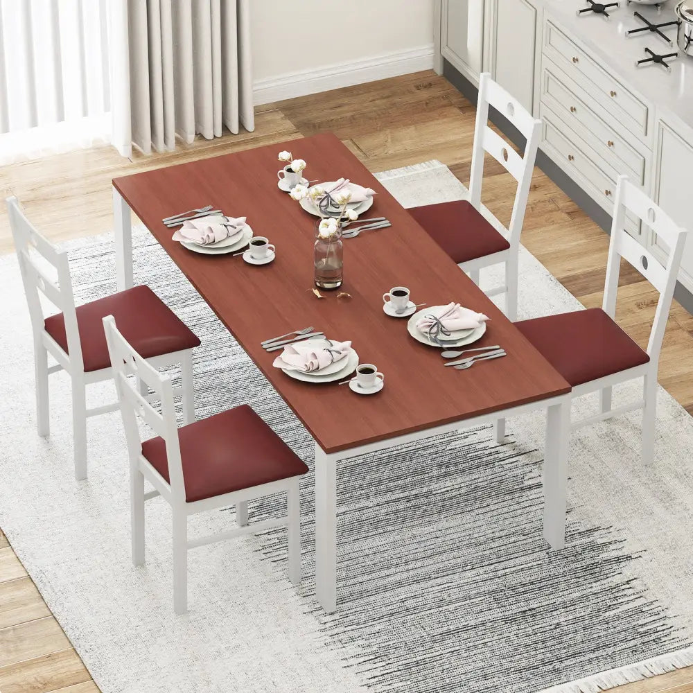 Wooden Dining Chairs Set of 4 Armless Kitchen Chairs with Hollowed Backrest-White - White - Dining Chairs