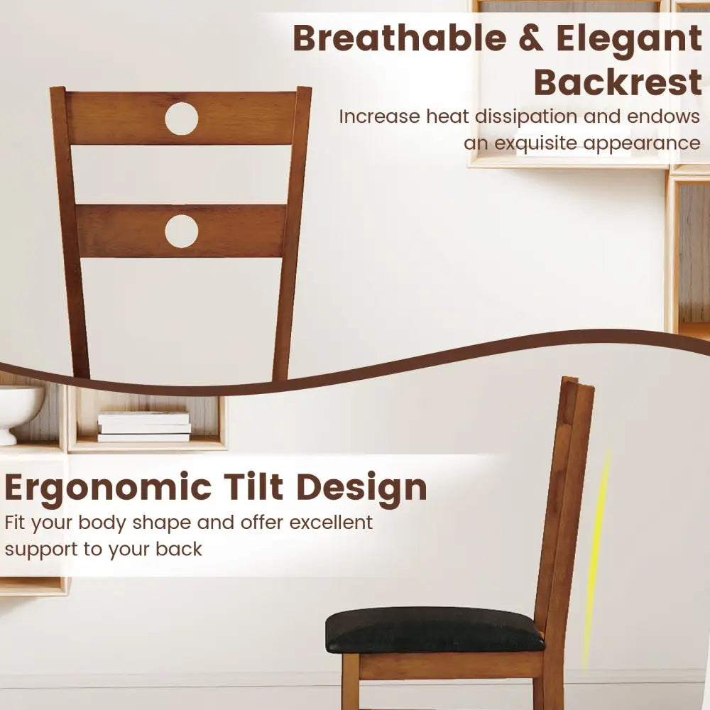 Wooden Dining Chairs Set of 4 Armless Kitchen Chairs with Hollowed Backrest-Brown - Brown - Dining Chairs