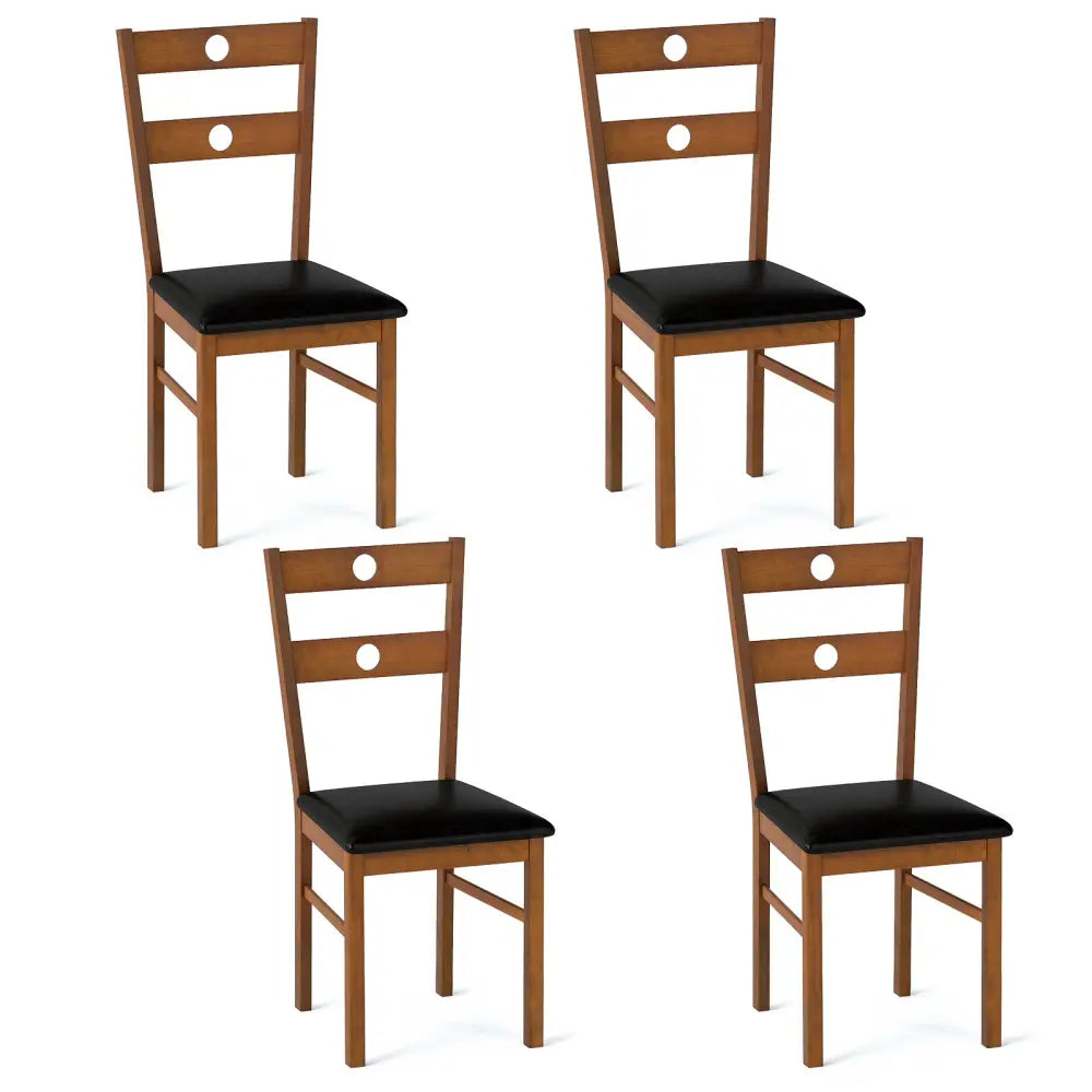 Wooden Dining Chairs Set of 4 Armless Kitchen Chairs with Hollowed Backrest-Brown - Brown - Dining Chairs
