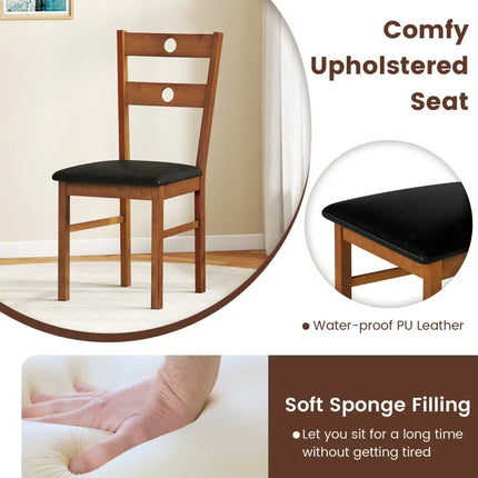 Wooden Dining Chairs Set of 4 Armless Kitchen Chairs with Hollowed Backrest-Brown - Brown - Dining Chairs