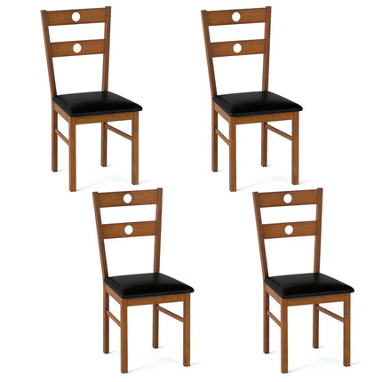 Wooden Dining Chairs Set of 4 Armless Kitchen Chairs with Hollowed Backrest-Brown - Brown - Dining Chairs