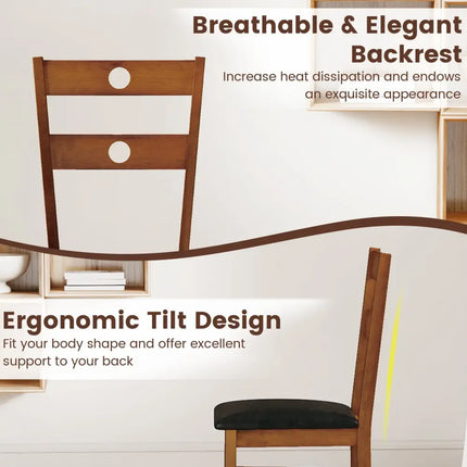 Wooden Dining Chairs Set of 4 Armless Kitchen Chairs with Hollowed Backrest-Brown - Brown - Dining Chairs