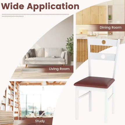 Wooden Dining Chairs Set of 4 Armless Kitchen Chairs with Hollowed Backrest-White - White - Dining Chairs