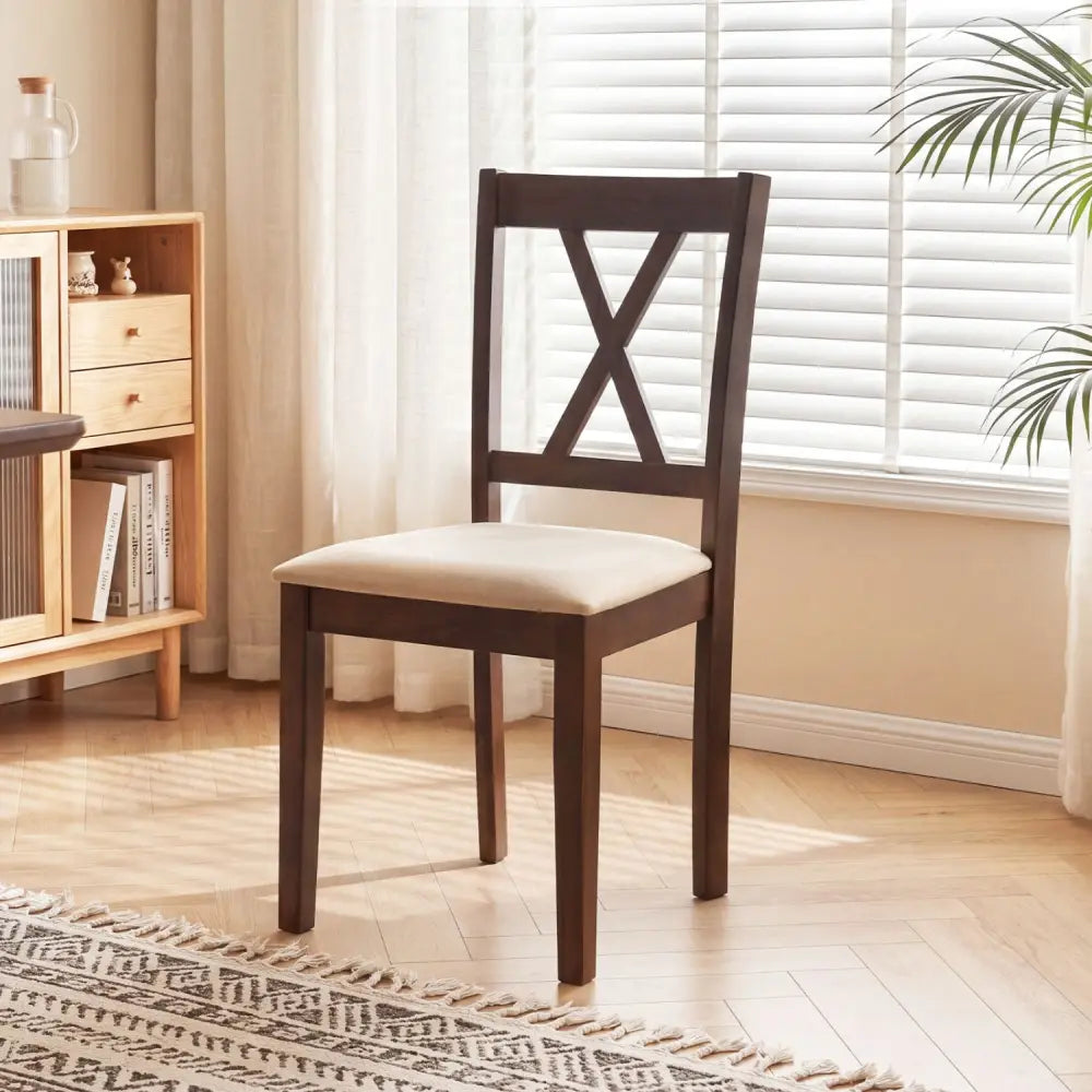 Wooden Dining Chairs Set of 4 Fabric Upholstered Kitchen Chairs-Walnut - Walnut - Dining Chairs