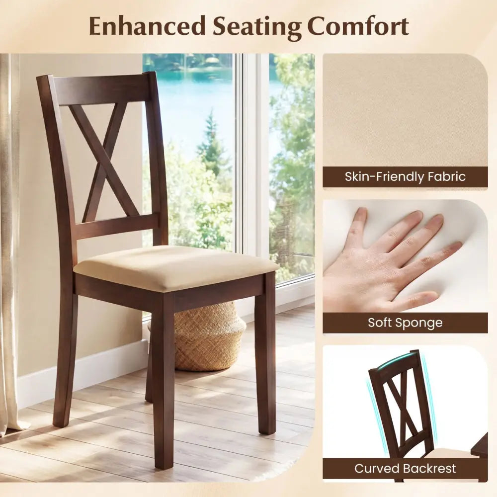 Wooden Dining Chairs Set of 4 Fabric Upholstered Kitchen Chairs-Walnut - Walnut - Dining Chairs