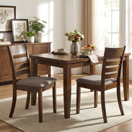 Wooden Dining Chairs Set of 4 Upholstered Kitchen Chairs with Rubber Wood Frame-Brown - Brown - Dining Chairs