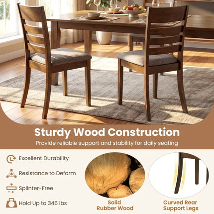 Wooden Dining Chairs Set of 4 Upholstered Kitchen Chairs with Rubber Wood Frame-Brown - Brown - Dining Chairs