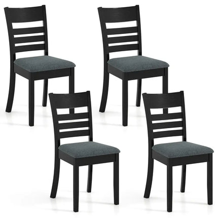 Wooden Dining Chairs Set of 4 Upholstered Kitchen Chairs with Rubber Wood Frame-Black - Black - Dining Chairs