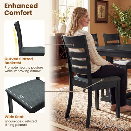 Wooden Dining Chairs Set of 4 Upholstered Kitchen Chairs with Rubber Wood Frame-Black - Black - Dining Chairs