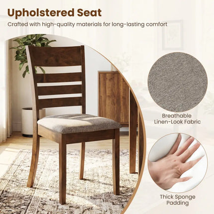 Wooden Dining Chairs Set of 4 Upholstered Kitchen Chairs with Rubber Wood Frame-Brown - Brown - Dining Chairs