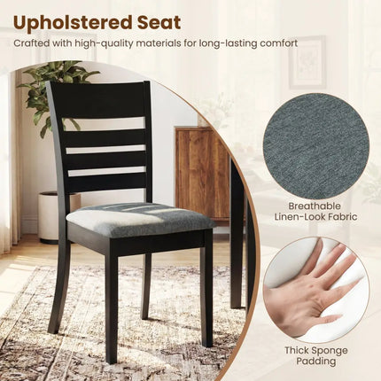 Wooden Dining Chairs Set of 4 Upholstered Kitchen Chairs with Rubber Wood Frame-Black - Black - Dining Chairs