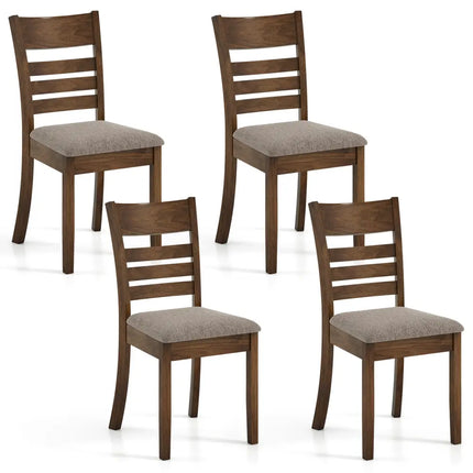 Wooden Dining Chairs Set of 4 Upholstered Kitchen Chairs with Rubber Wood Frame-Brown - Brown - Dining Chairs