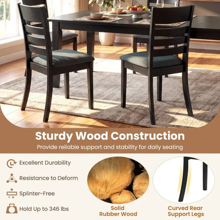Wooden Dining Chairs Set of 4 Upholstered Kitchen Chairs with Rubber Wood Frame-Black - Black - Dining Chairs