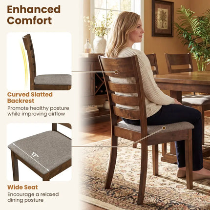 Wooden Dining Chairs Set of 4 Upholstered Kitchen Chairs with Rubber Wood Frame-Brown - Brown - Dining Chairs