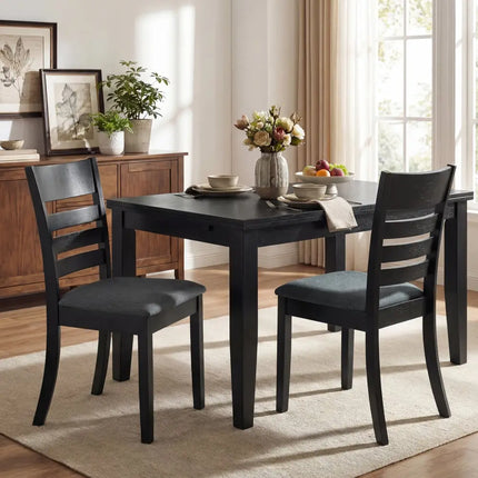 Wooden Dining Chairs Set of 4 Upholstered Kitchen Chairs with Rubber Wood Frame-Black - Black - Dining Chairs