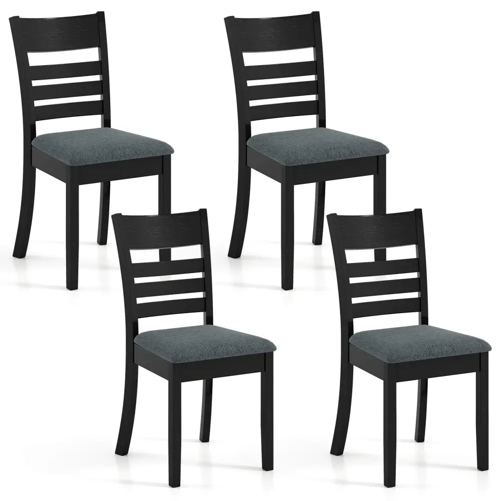 Wooden Dining Chairs Set of 4 Upholstered Kitchen Chairs with Rubber Wood Frame-Black - Black - Dining Chairs