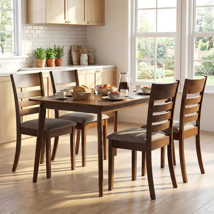Wooden Dining Chairs Set of 4 Upholstered Kitchen Chairs with Rubber Wood Frame-Brown - Brown - Dining Chairs