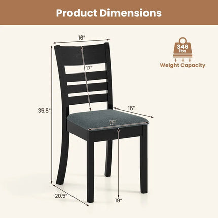Wooden Dining Chairs Set of 4 Upholstered Kitchen Chairs with Rubber Wood Frame-Black - Black - Dining Chairs