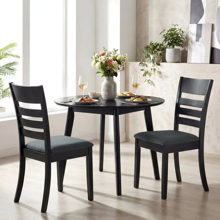 Wooden Dining Chairs Set of 4 Upholstered Kitchen Chairs with Rubber Wood Frame-Black - Black - Dining Chairs