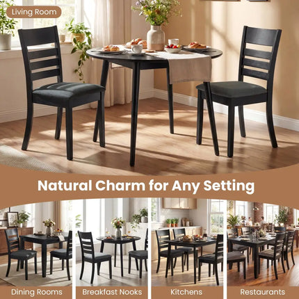 Wooden Dining Chairs Set of 4 Upholstered Kitchen Chairs with Rubber Wood Frame-Black - Black - Dining Chairs