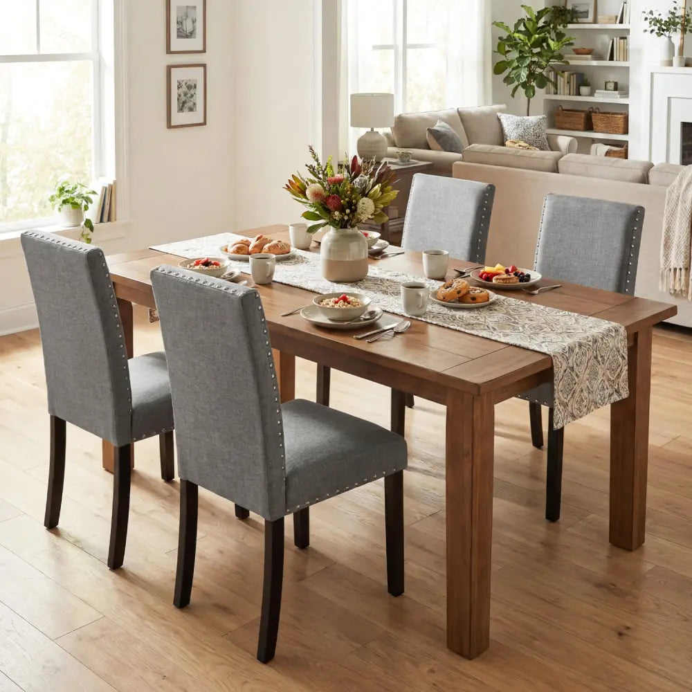 Wooden Dining Chairs Set of 4 with Bent Wood Legs - Gray - Dining Chairs