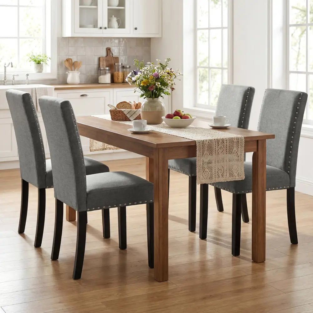 Wooden Dining Chairs Set of 4 with Bent Wood Legs - Gray - Dining Chairs