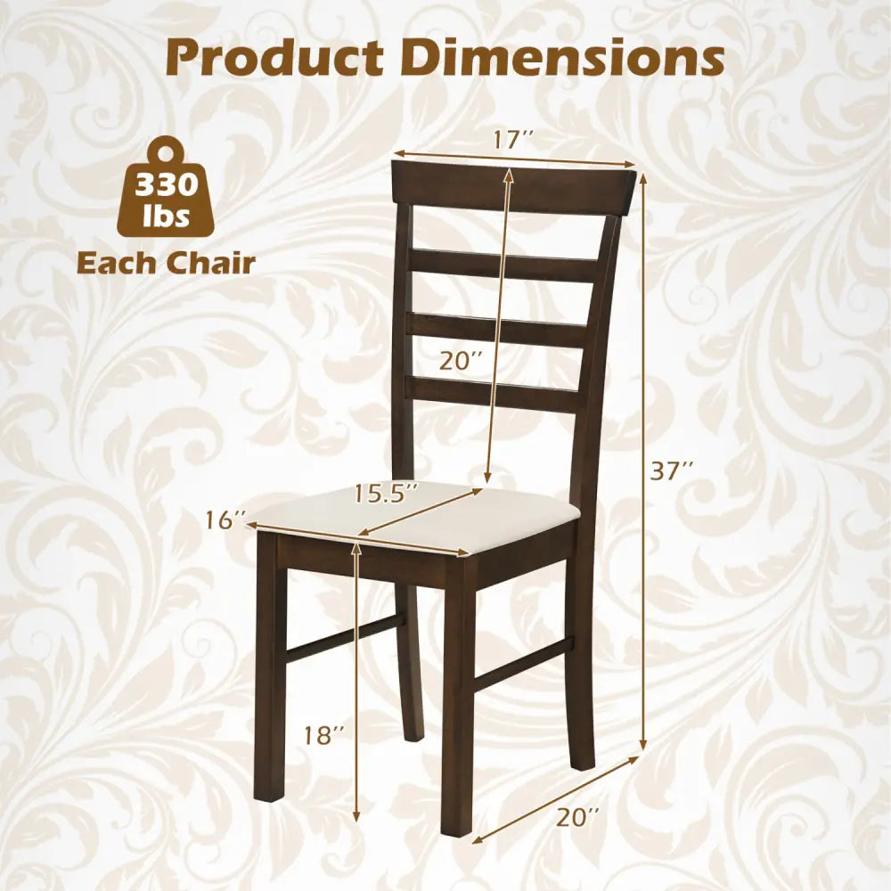 Wooden Dining Chairs Set of 4 with Fabric Cushion for Dining Room-Brown - Brown - Dining Chairs