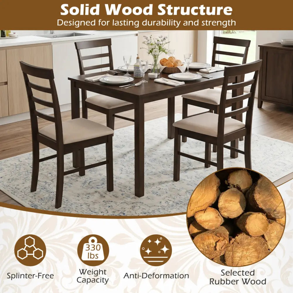 Wooden Dining Chairs Set of 4 with Fabric Cushion for Dining Room-Brown - Brown - Dining Chairs