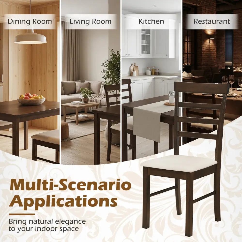 Wooden Dining Chairs Set of 4 with Fabric Cushion for Dining Room-Brown - Brown - Dining Chairs