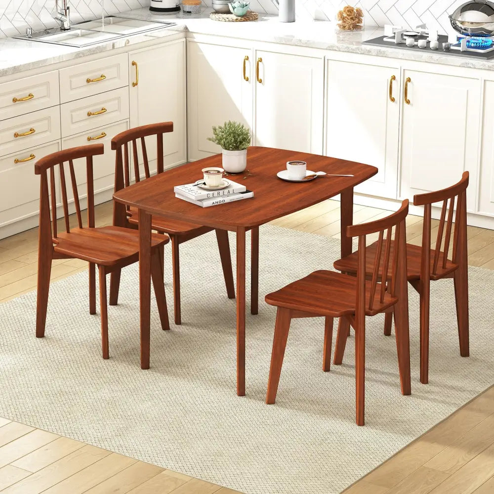 Wooden Dining Table for 2-4 People Kitchen Table with Rubber Wood Legs-Walnut - Walnut - Dining Tables