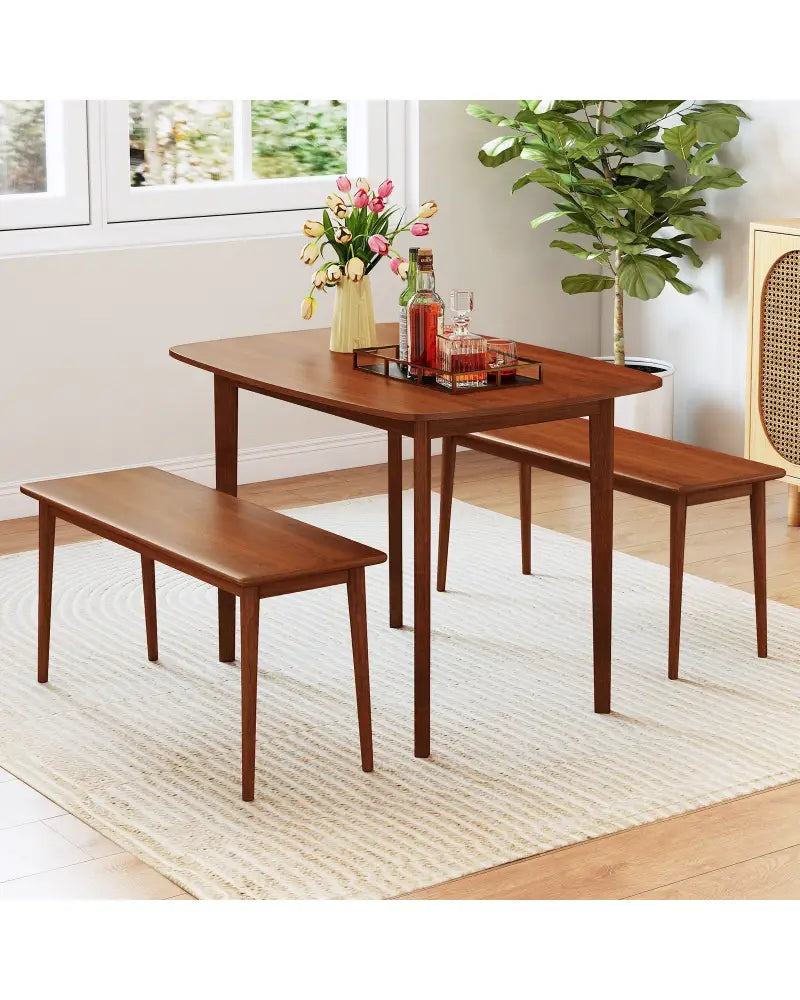 Wooden Dining Table for 2-4 People Kitchen Table with Rubber Wood Legs-Walnut - Walnut - Dining Tables
