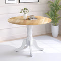 Wooden Dining Table with Round Tabletop and Curved Trestle Legs-Natural & White - Natural & White - Dining Tables