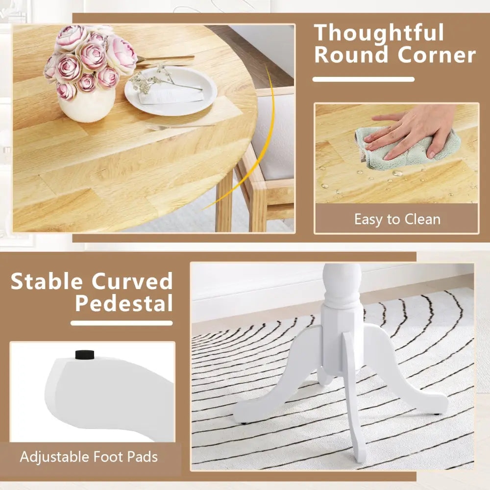 Wooden Dining Table with Round Tabletop and Curved Trestle Legs-Natural & White - Natural & White - Dining Tables
