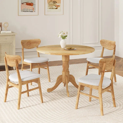 Wooden Dining Table with Round Tabletop and Curved Trestle Legs-Natural - Natural - Kitchen & Dining