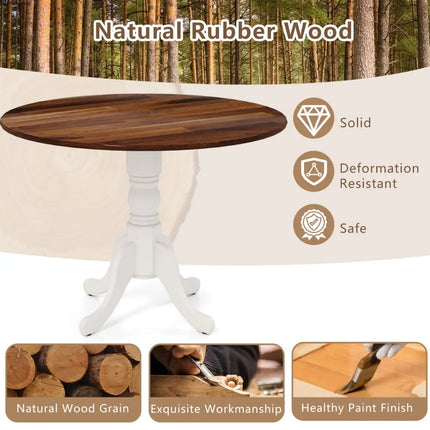 Wooden Dining Table with Round Tabletop and Curved Trestle Legs-Walnut & White - Walnut & Gray - Kitchen & Dining