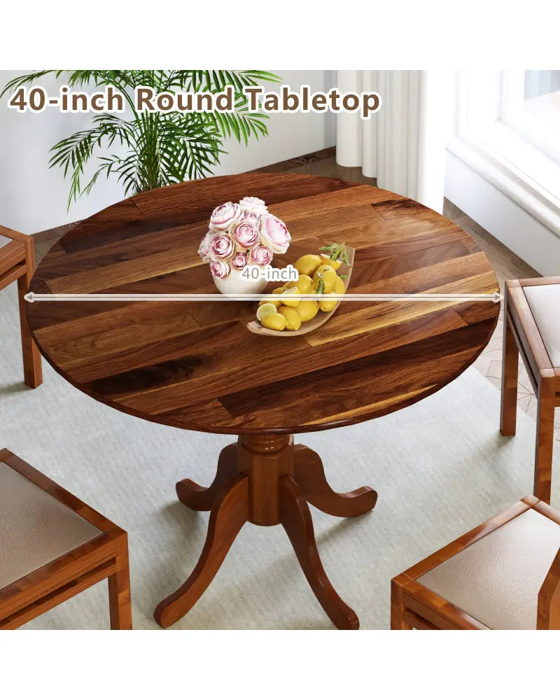 Wooden Dining Table with Round Tabletop and Curved Trestle Legs-Walnut - Walnut - Dining Tables